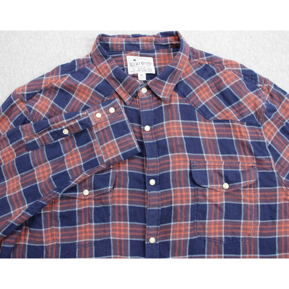 Lucky Brand Shirt Mens Size XL 100% Cotton Plaid Long Sleeve Snap Button - Picture 1 of 7